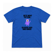 Bitte nicht füttern – ich beiße – Unisex T-Shirt – Royalblau – Flat-Lay Vorderseite (Mockup)