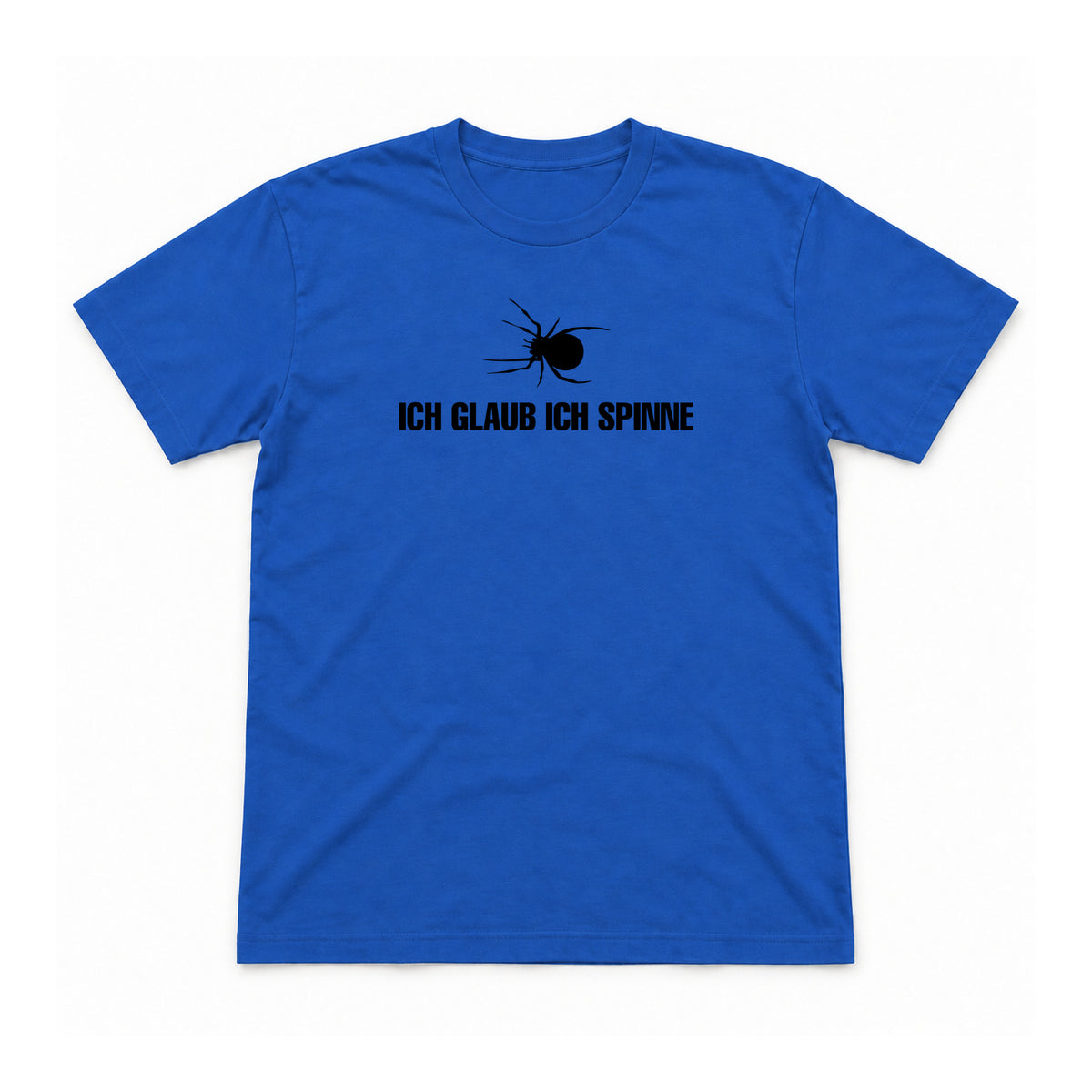 Ich glaub ich spinne – Unisex T-Shirt – Royal – Flat-Lay Vorderseite (Mockup)