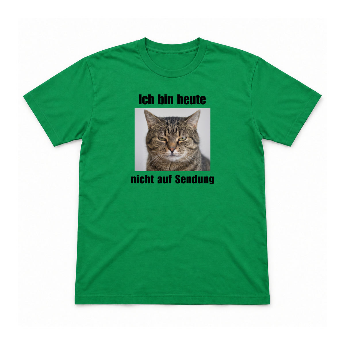 Heute nicht auf Sendung – Unisex T-Shirt – Irish Green – Flat-Lay Vorderseite (Mockup)