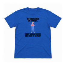 Ist mein Leben ein Zirkus? – Unisex T-Shirt – Royalblau – Flat-Lay Vorderseite (Mockup)