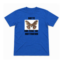 Mir fehlt die Mottivation – Unisex T-Shirt – Royalblau – Flat-Lay Vorderseite (Mockup)