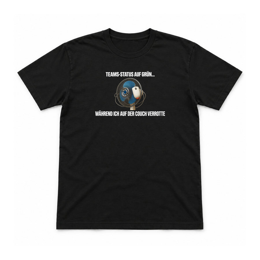 Teams-Status auf Grün – Unisex T-Shirt – Black – Flat-Lay Vorderseite (Mockup)