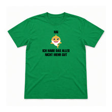 Hai – nicht mehr gut – Unisex T-Shirt – Irish Green – Flat-Lay Vorderseite (Mockup)