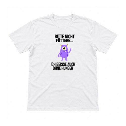 Bitte nicht füttern – ich beiße – Unisex T-Shirt – Weiß – Flat-Lay Vorderseite (Mockup)
