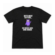 Bitte nicht füttern – ich beiße – Unisex T-Shirt – Schwarz – Flat-Lay Vorderseite (Mockup)