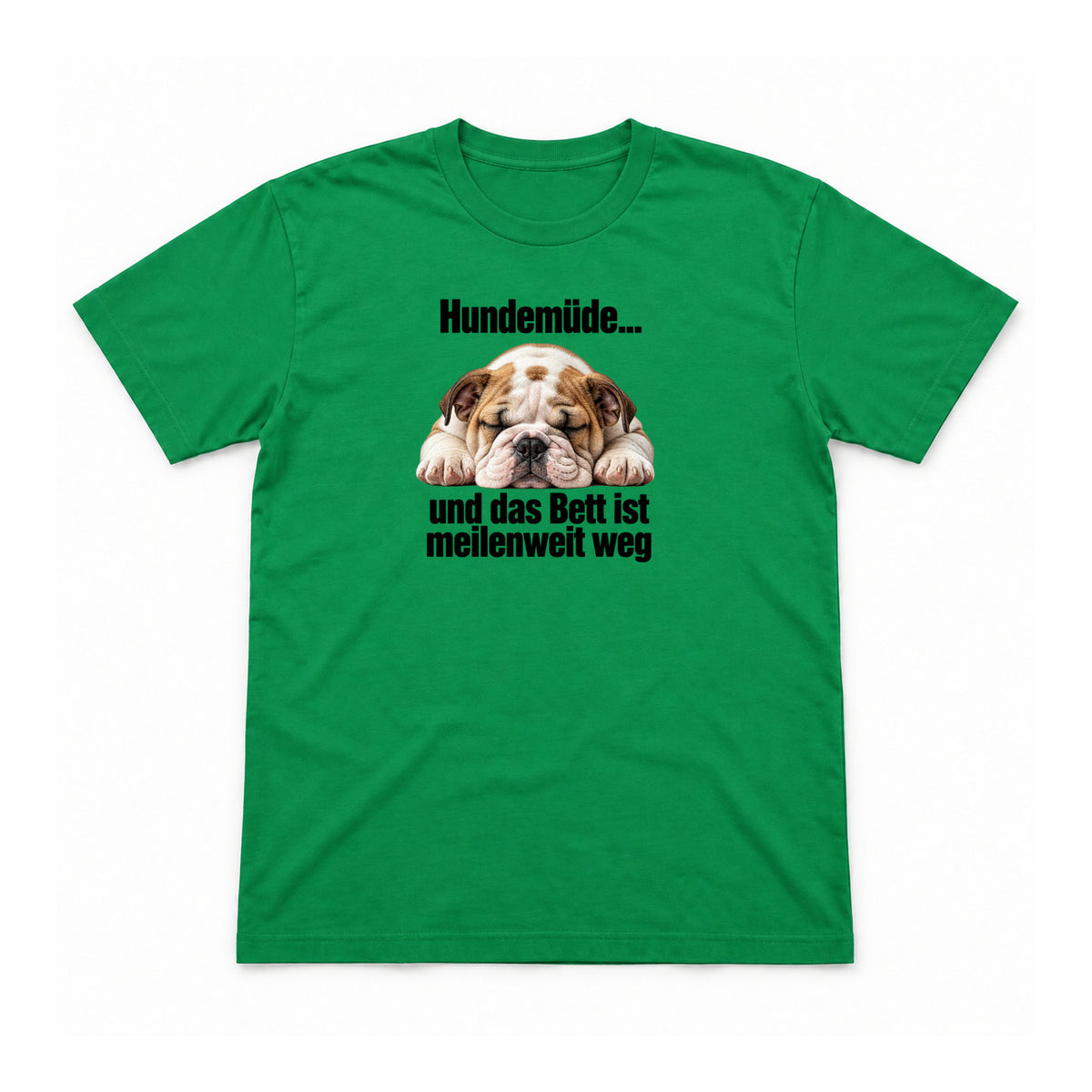 Hundemüde – Unisex T-Shirt – Irish Green – Flat-Lay Vorderseite (Mockup)