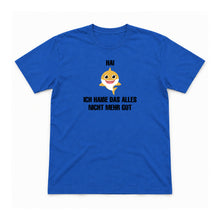 Hai – nicht mehr gut – Unisex T-Shirt – Royalblau – Flat-Lay Vorderseite (Mockup)
