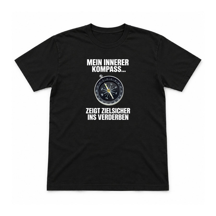 Mein innerer Kompass – Unisex T-Shirt – Schwarz – Flat-Lay Vorderseite (Mockup)