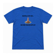 Baustelle seit 2012 – Unisex T-Shirt – Royalblau – Flat-Lay Vorderseite (Mockup)