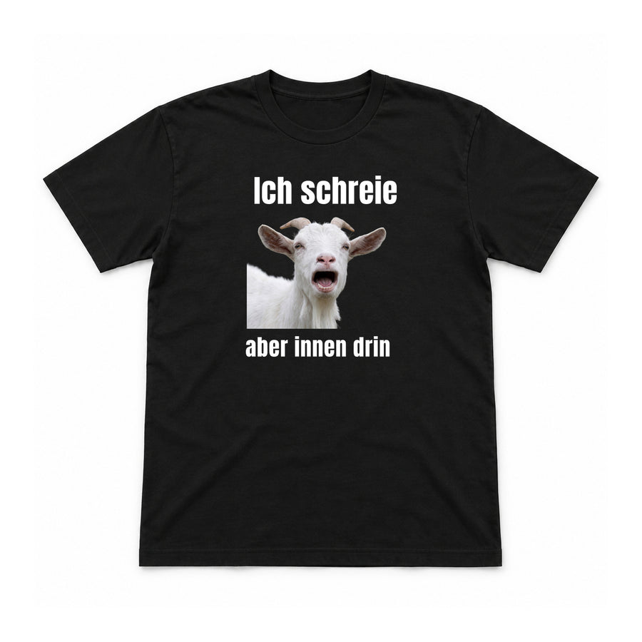 Ich schreie – aber innen drin – Unisex T-Shirt – Schwarz – Flat-Lay Vorderseite (Mockup)
