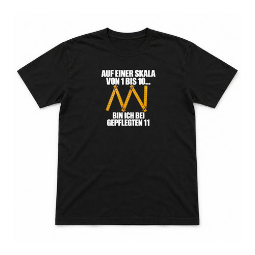Gepflegte Elf – Unisex T-Shirt – Schwarz – Flat-Lay Vorderseite (Mockup)