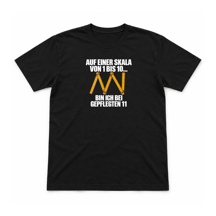 Gepflegte Elf – Unisex T-Shirt – Schwarz – Flat-Lay Vorderseite (Mockup)