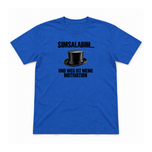 Simsalabim – weg ist meine Motivation – Unisex T-Shirt – Royalblau – Flat-Lay Vorderseite (Mockup)