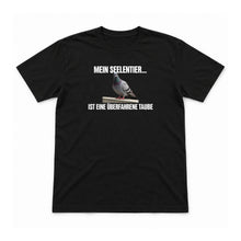Mein Seelentier ist eine Taube – Unisex T-Shirt – Schwarz – Flat-Lay Vorderseite (Mockup)