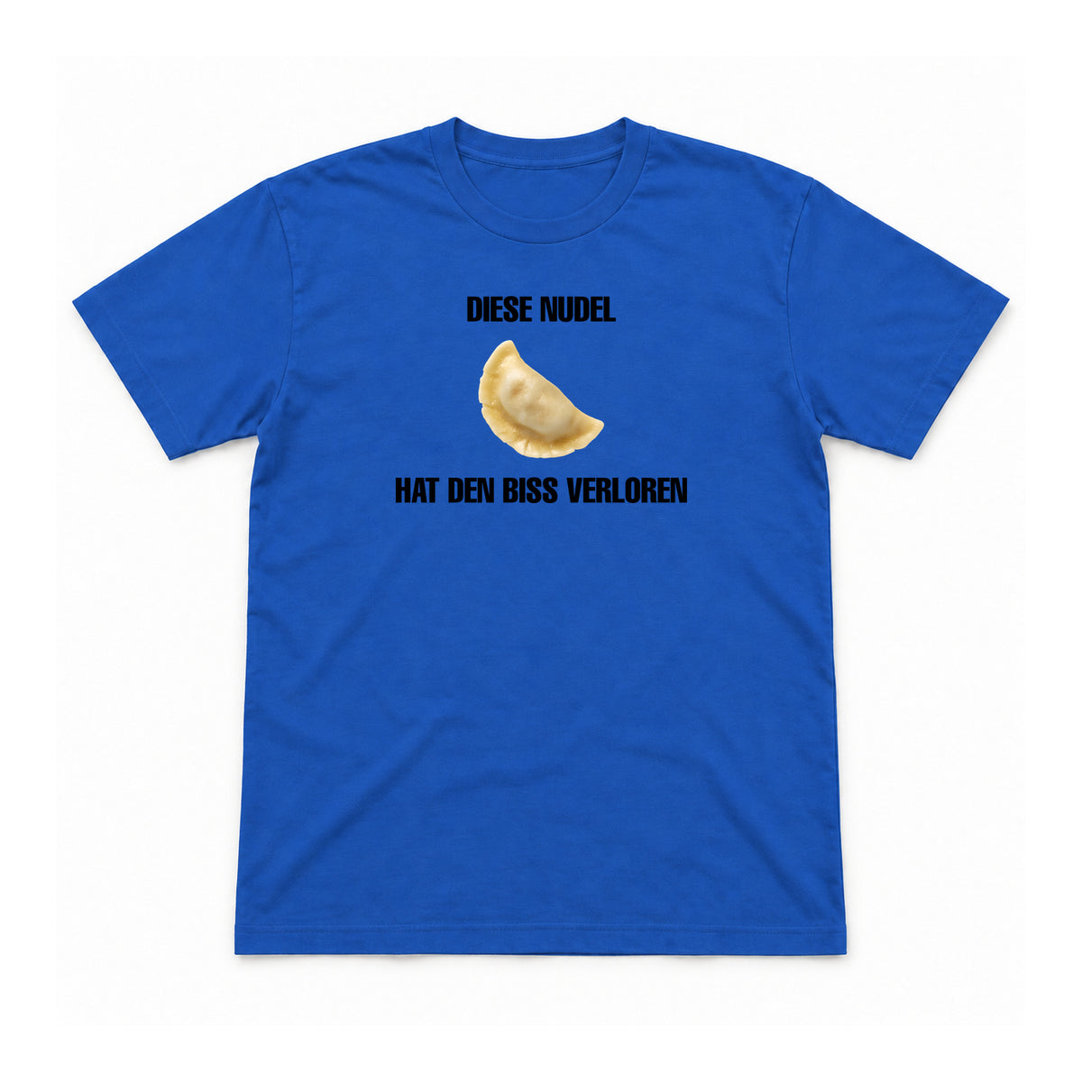 Diese Nudel hat den Biss verloren – Unisex T-Shirt – Royal – Flat-Lay Vorderseite (Mockup)
