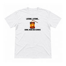 Laterne, Laterne – Sonne, Mond und Schmerz – Unisex T-Shirt – Weiß – Flat-Lay Vorderseite (Mockup)
