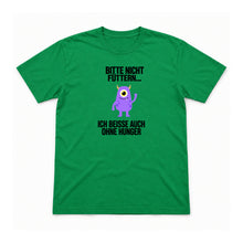 Bitte nicht füttern – ich beiße – Unisex T-Shirt – Irish Green – Flat-Lay Vorderseite (Mockup)