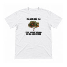 Ein Apfel pro Tag – keine Ahnung wie lang – Unisex T-Shirt – Weiß – Flat-Lay Vorderseite (Mockup)